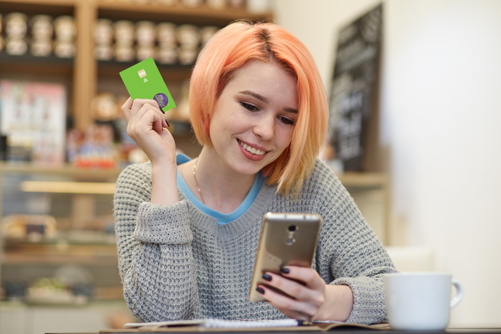 young adult opens first bank account